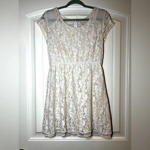 floral lace mesh mini dress size L ivory - bridal events